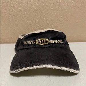 Western Michigan Broncos Black Gold Strapback Visor Hat Distressed
